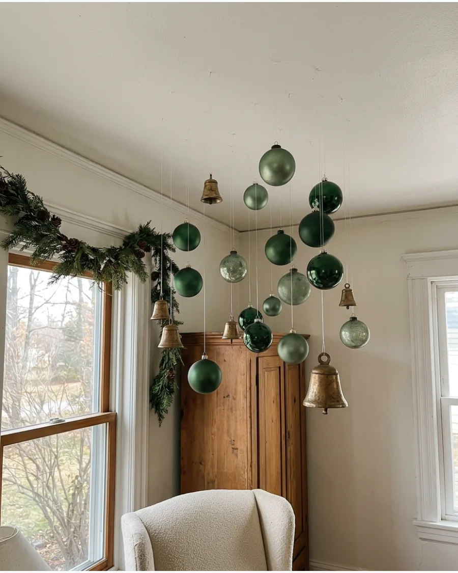 4. Green and Gold Ornament Ceiling Display