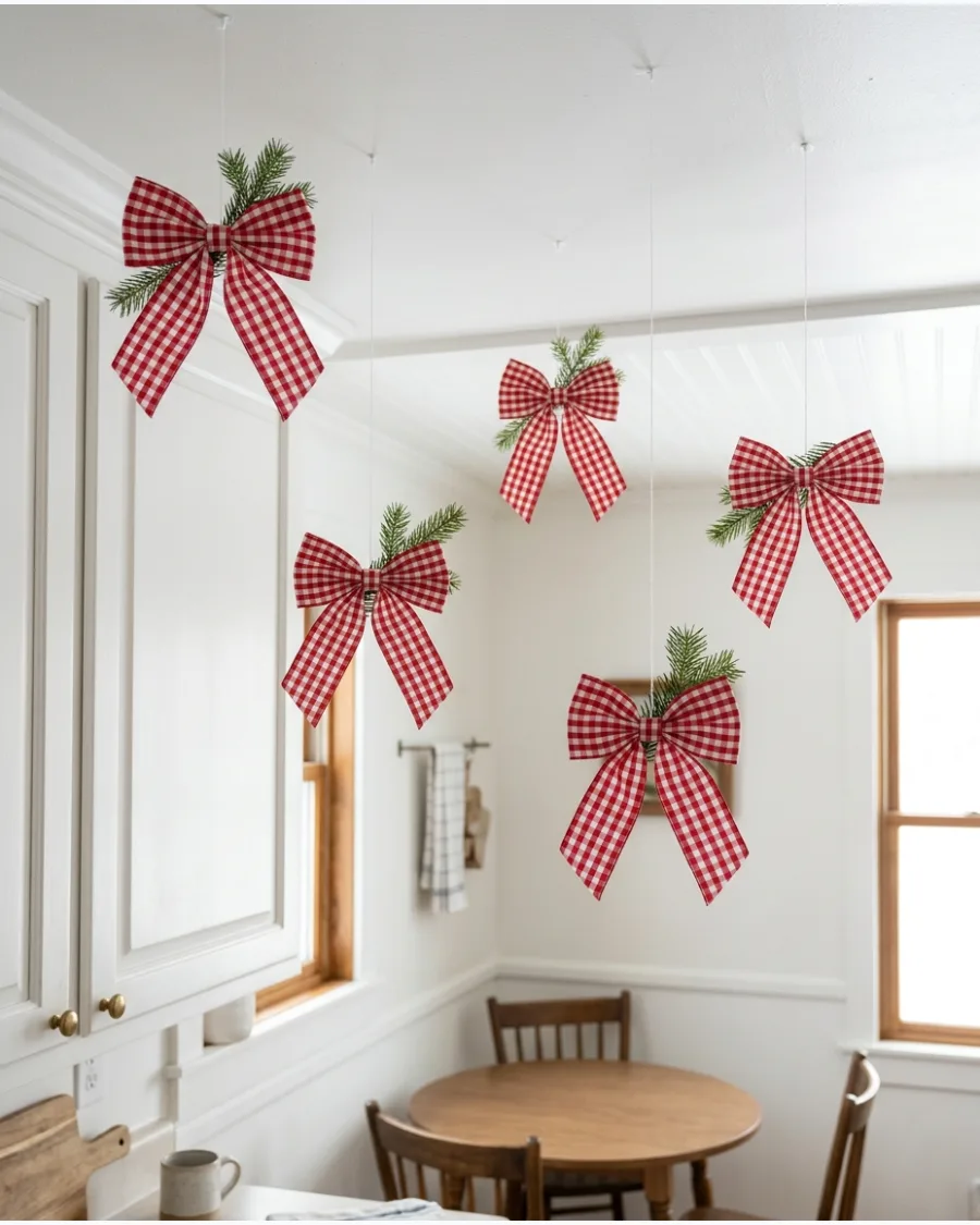 44. Gingham Bow Christmas Ceiling
