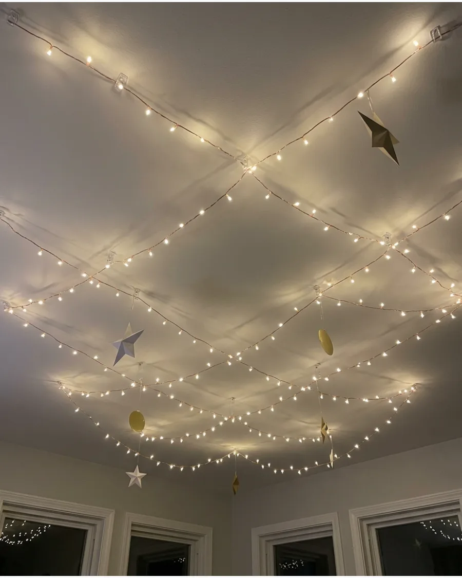 47. Warm Fairy Light Christmas Ceiling Canopy