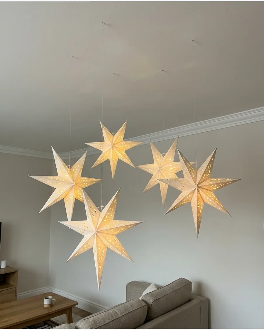49. Christmas Ceiling With Hanging Lighted Stars