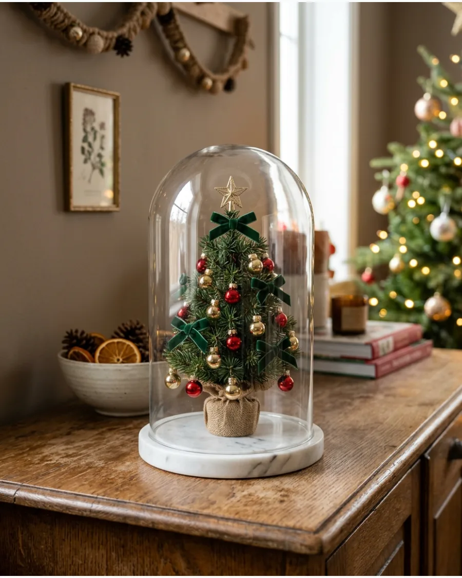 13. Decorated Mini Christmas Tree Cloche