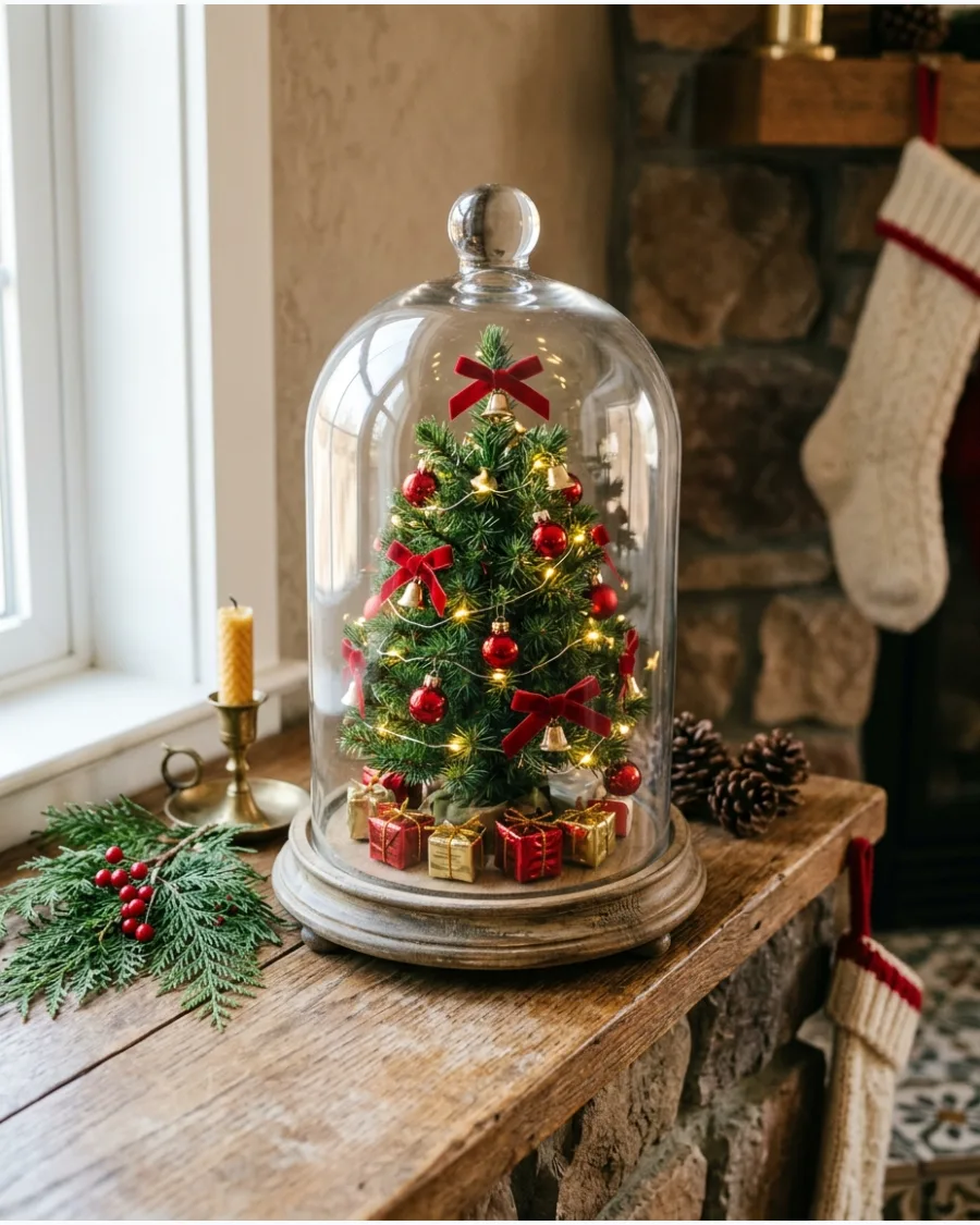 16. Red and Green Christmas Tree Cloche