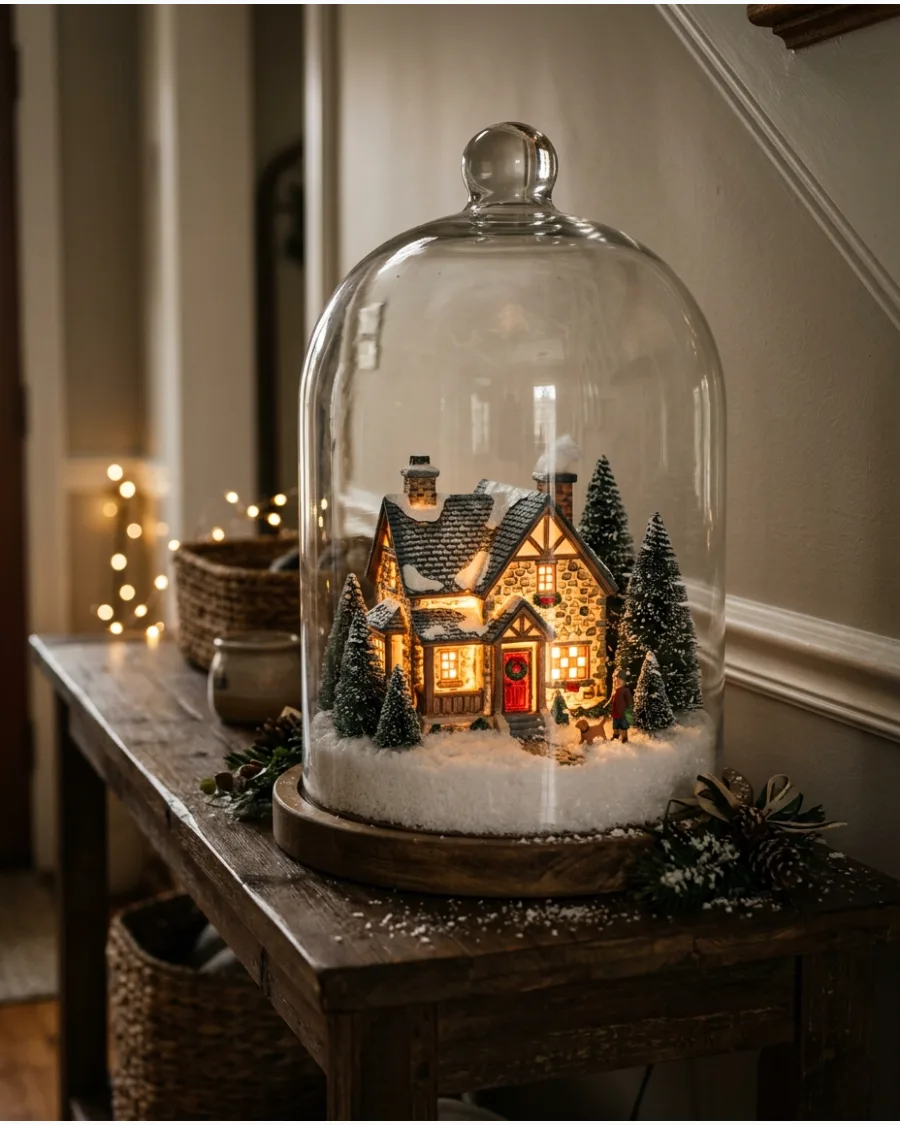 2. Glowing Christmas Cottage Cloche