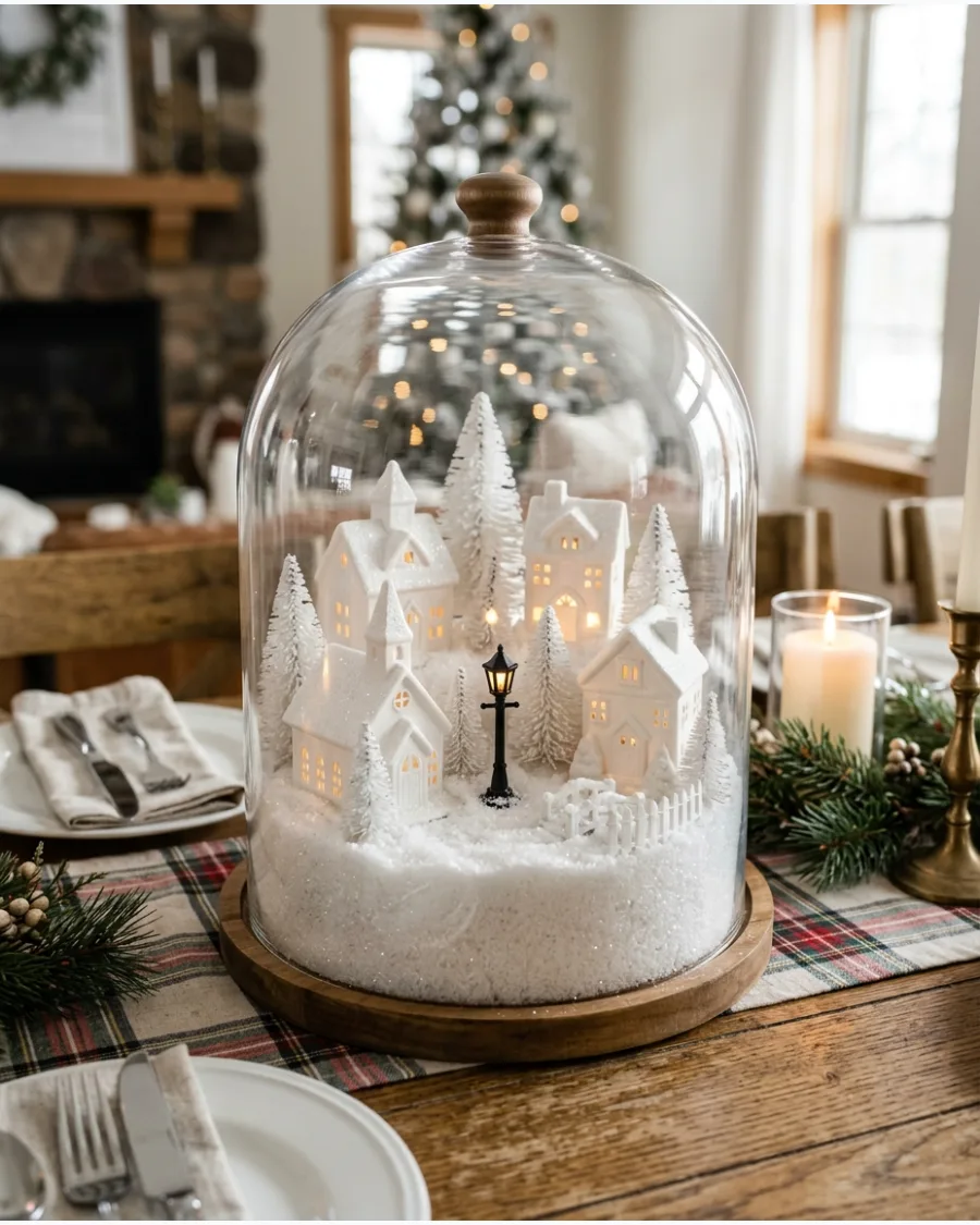 3. Snowy Christmas Village Cloche