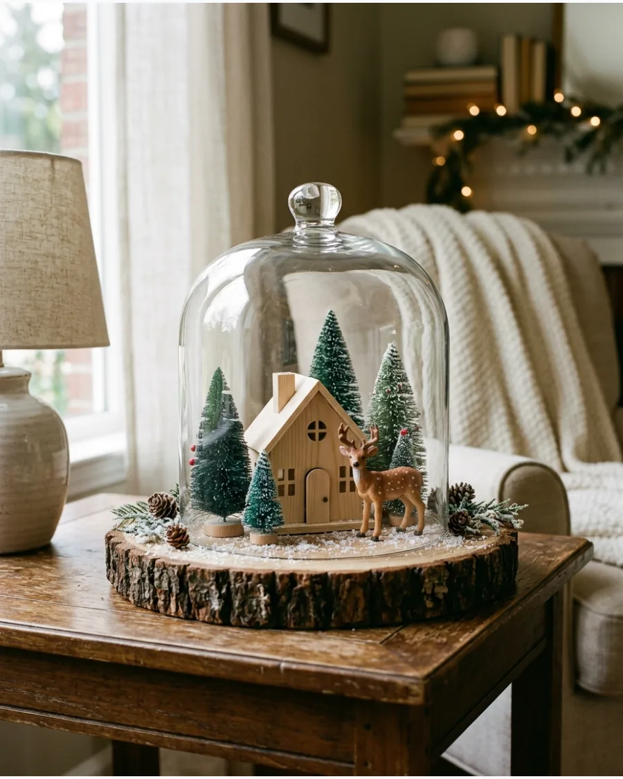 38. Rustic Wood Slice Christmas Cloche