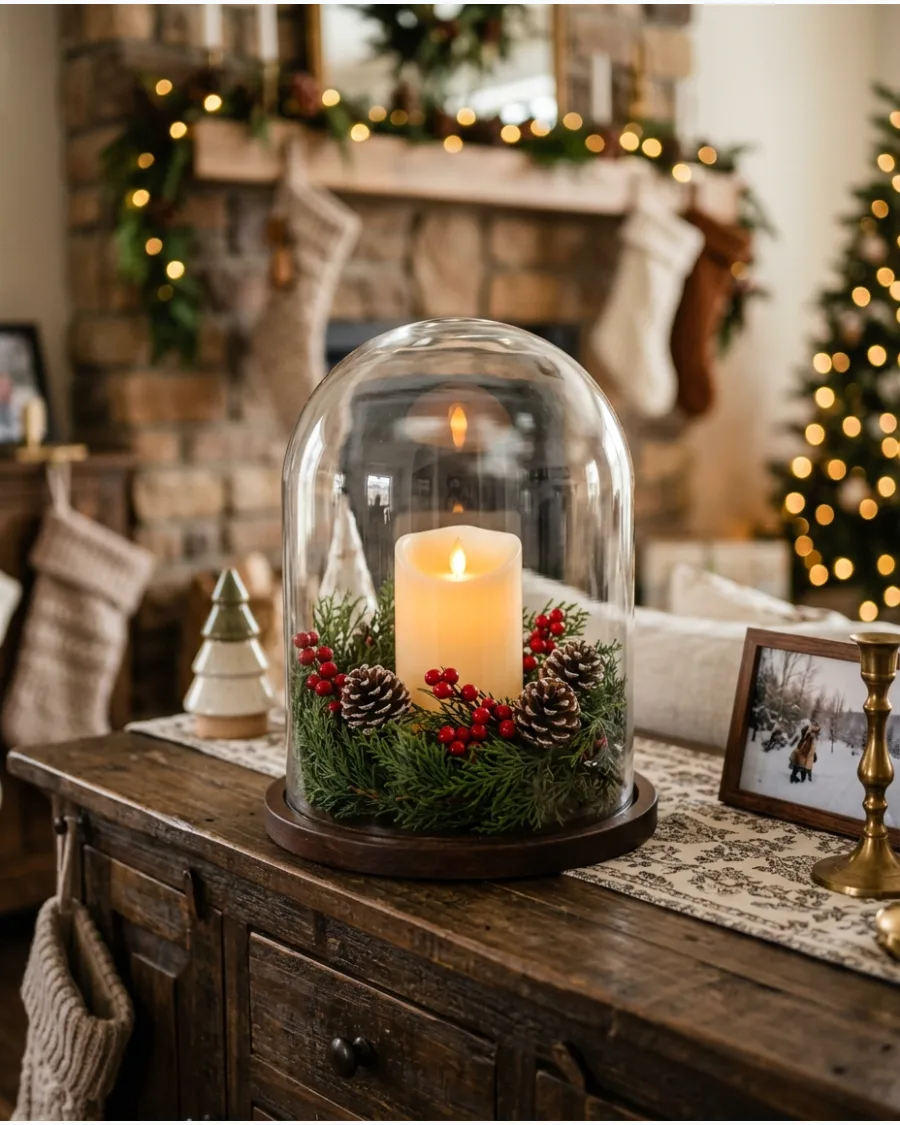 47. Christmas Candle Cloche With Flameless Candle