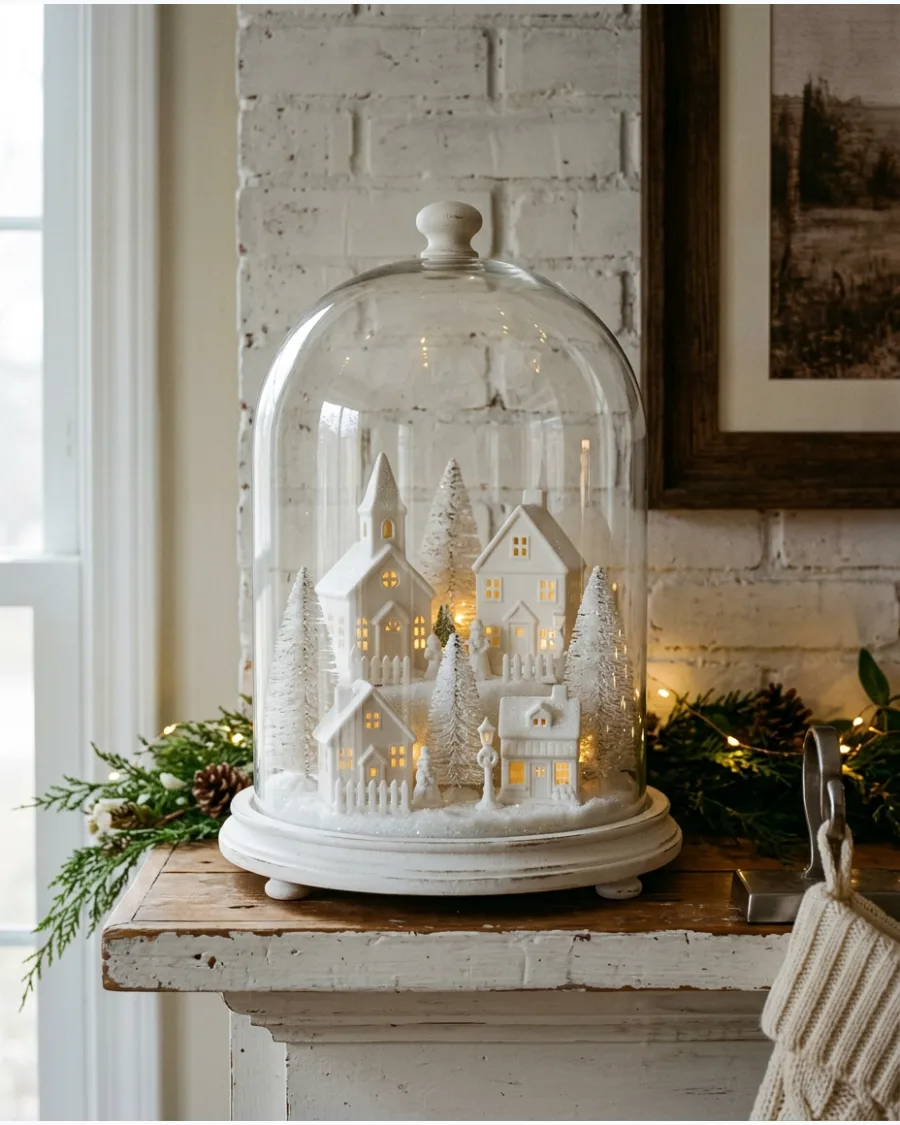 5. White Christmas Village Cloche