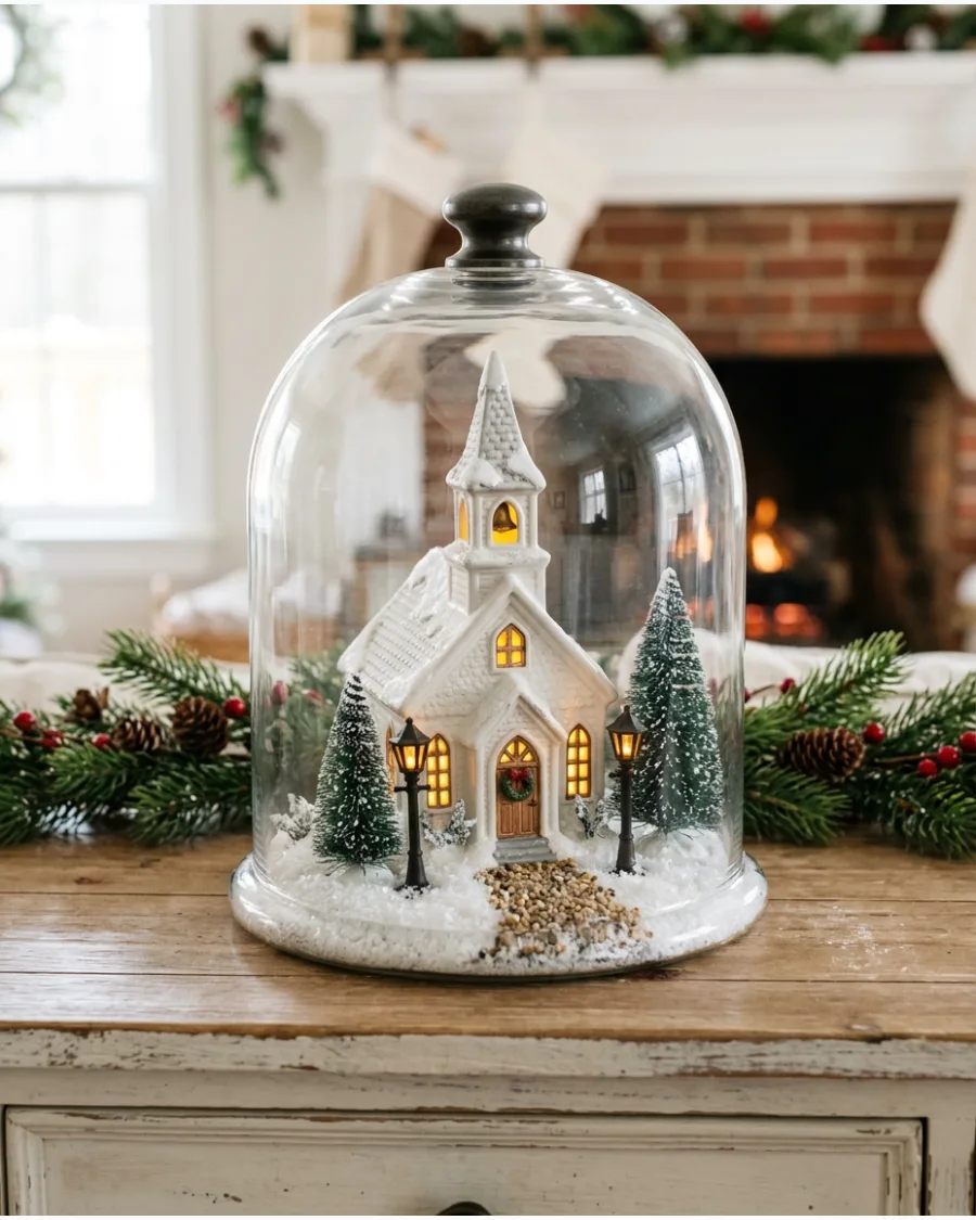 6. Christmas Church Village Cloche