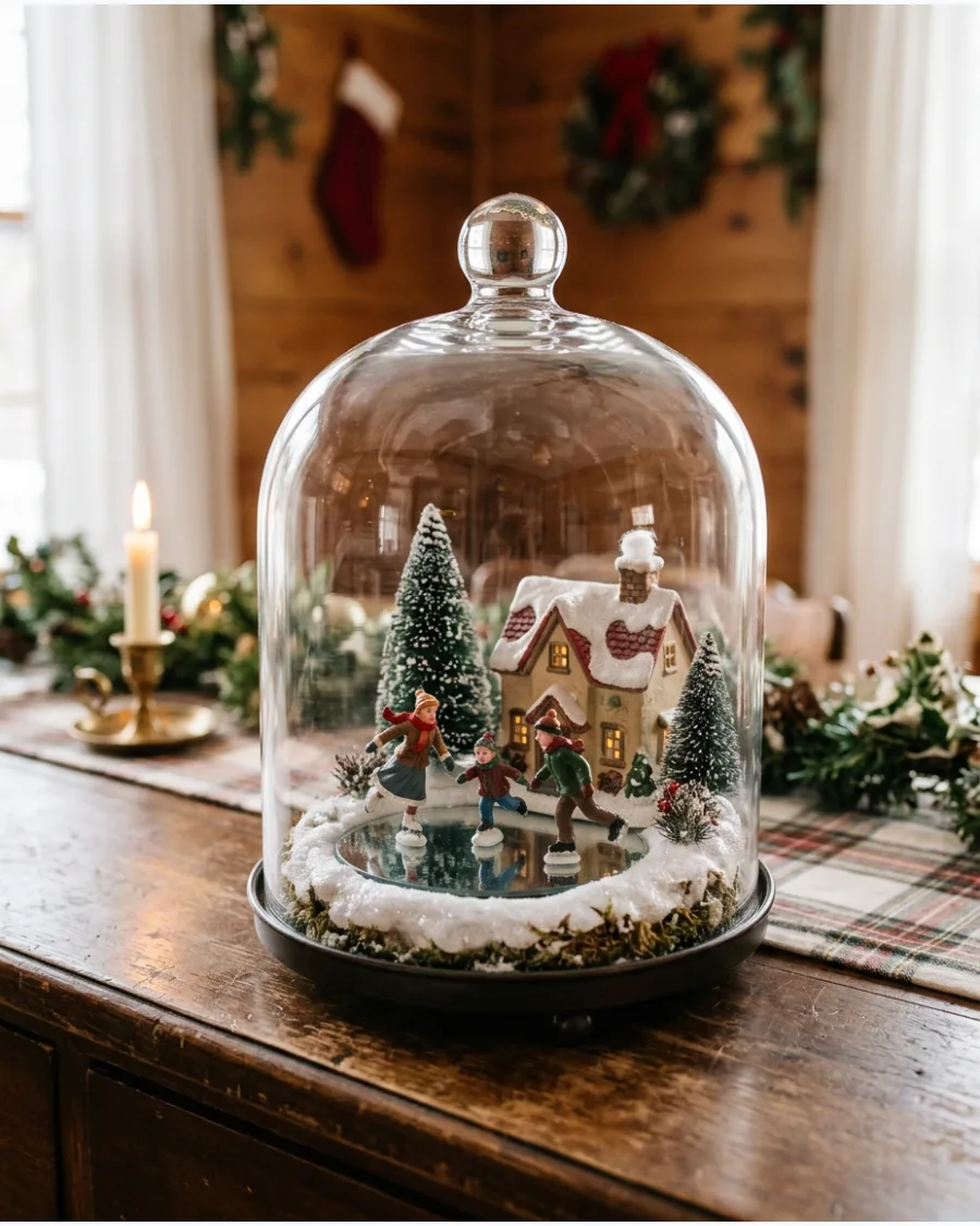 8. Christmas Village With Ice Skaters Cloche