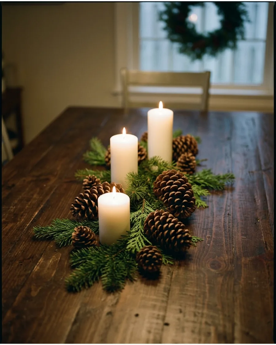18. Pinecone and Candle Christmas Centerpiece