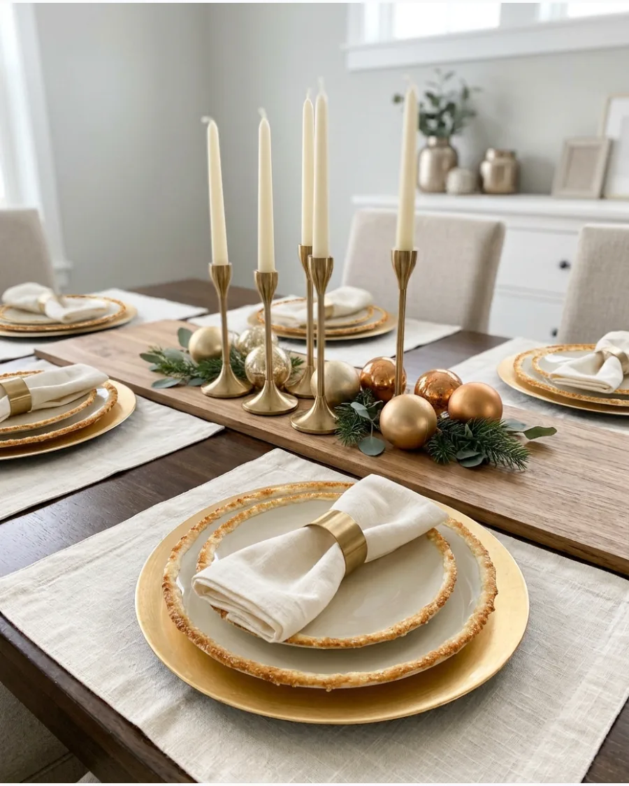 2. Elegant White and Gold Christmas Dining Room