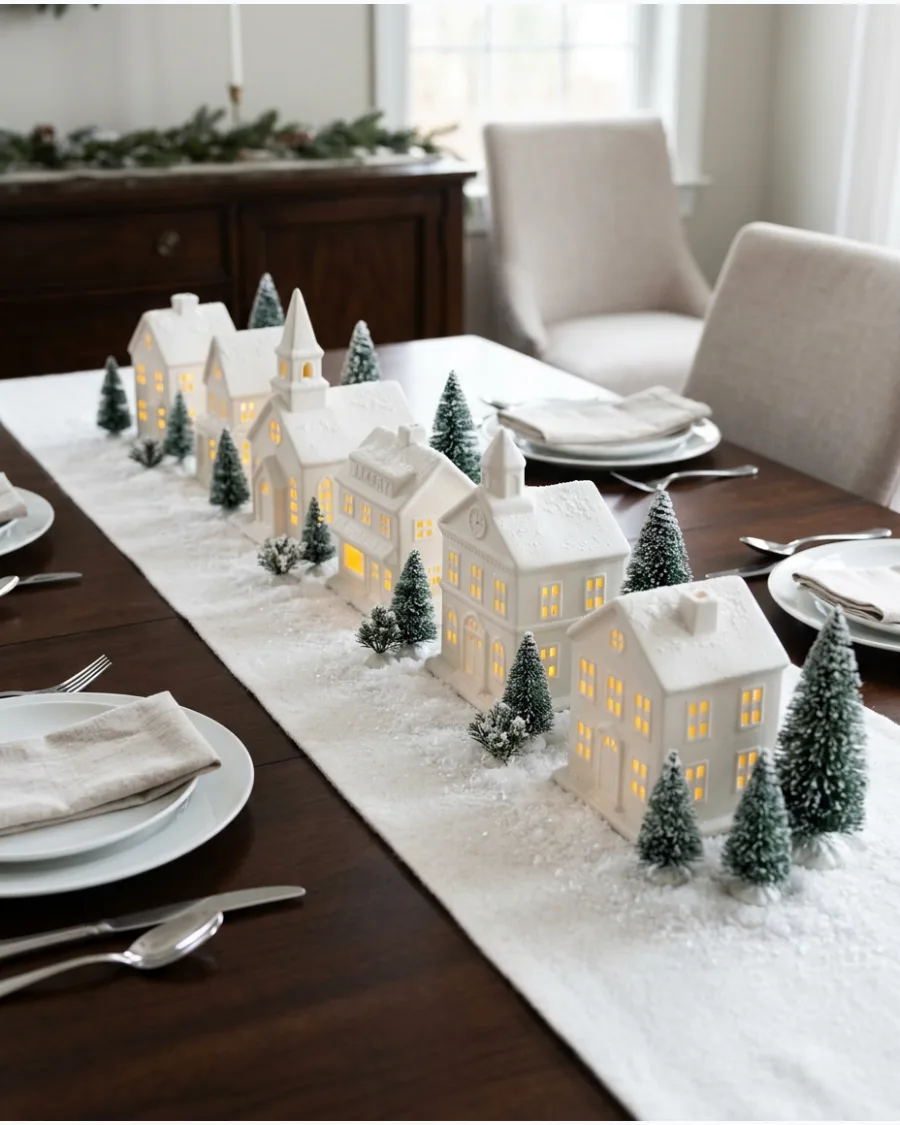 23. Christmas Village Dining Table Centerpiece