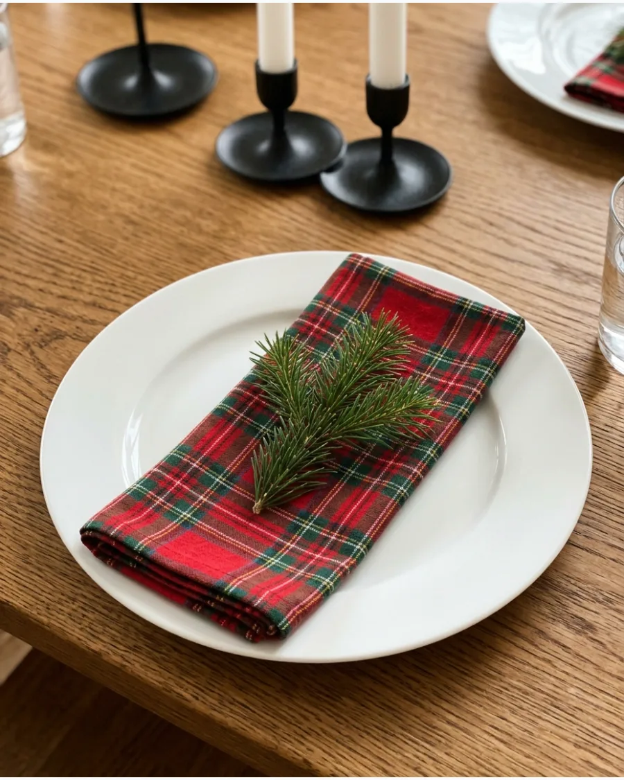 27. Plaid Napkin Christmas Table