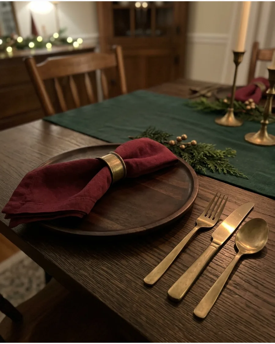 3. Burgundy and Forest Green Christmas Dining Room