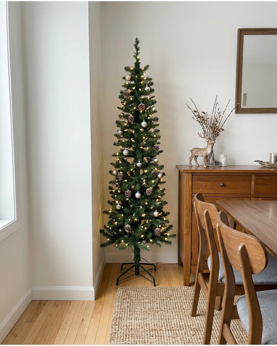 37. Slim Christmas Tree for a Small Dining Room
