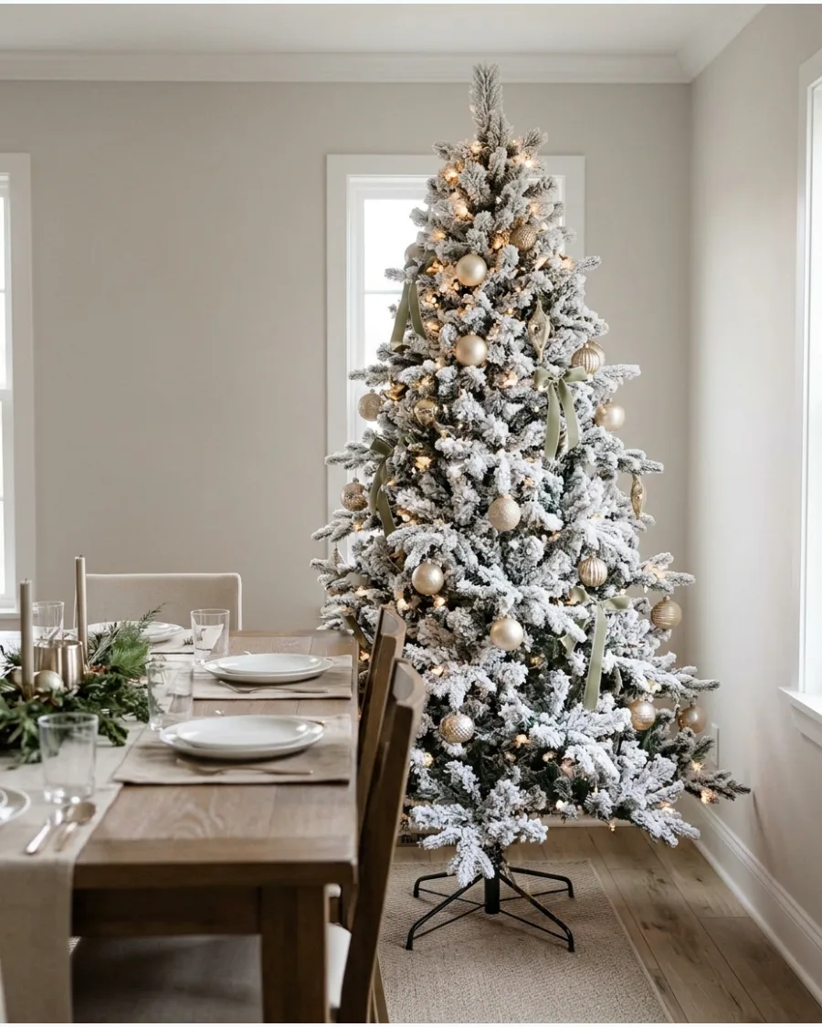 38. Flocked Christmas Dining Room Tree