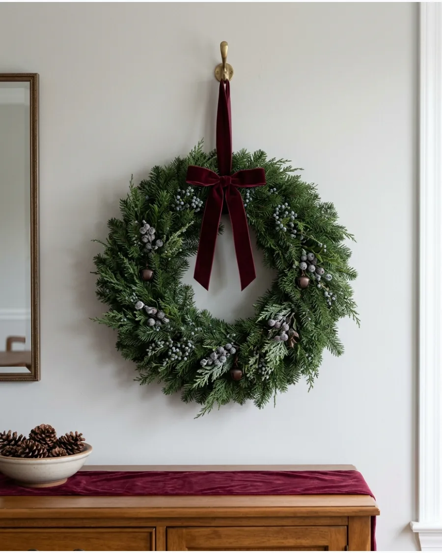 39. Large Christmas Wreath on the Dining Room Wall