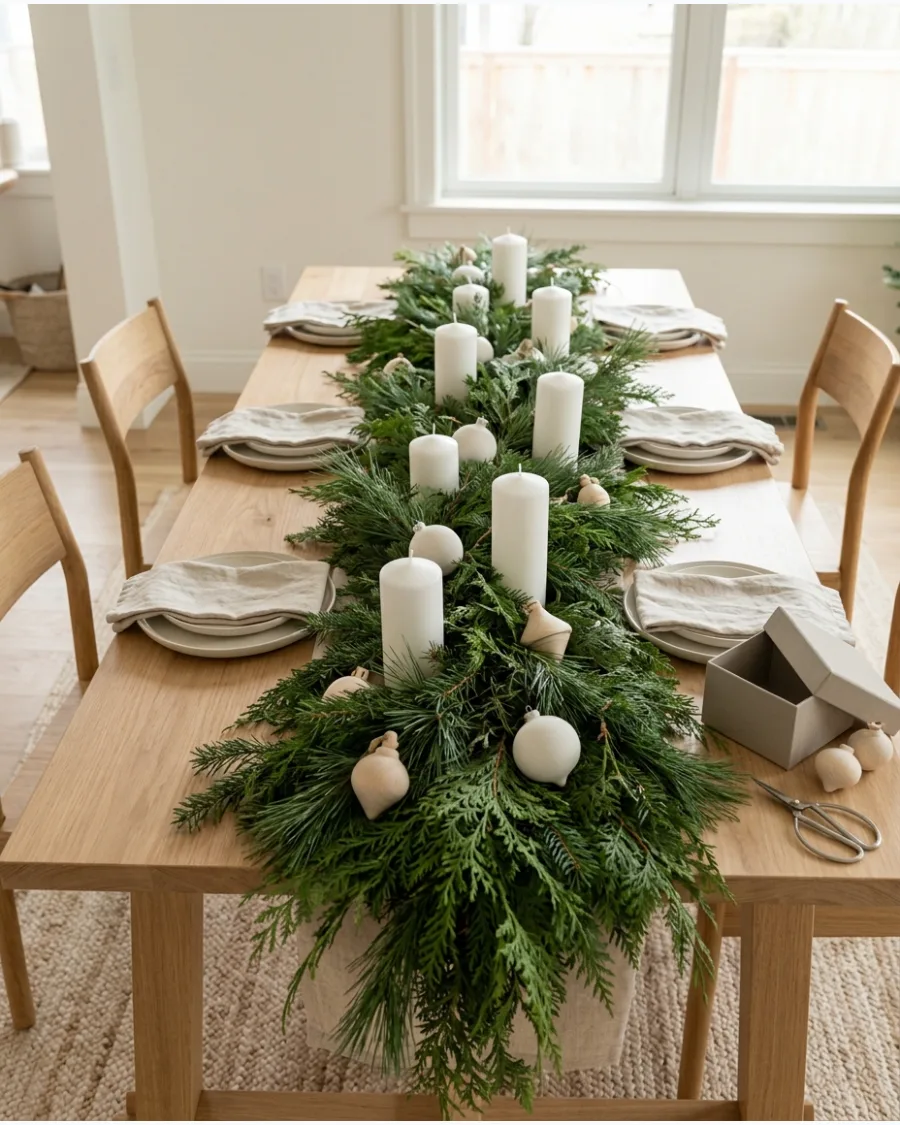 4. Neutral Christmas Dining Room With Greenery