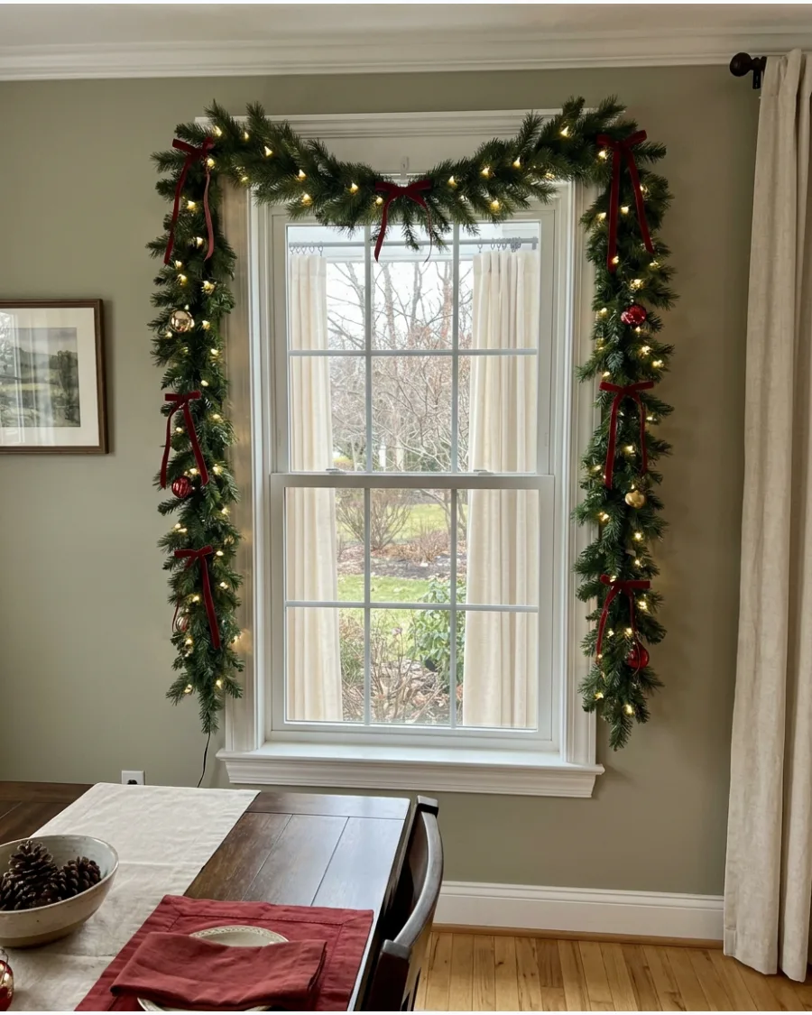45. Christmas Garland Around Dining Room Windows