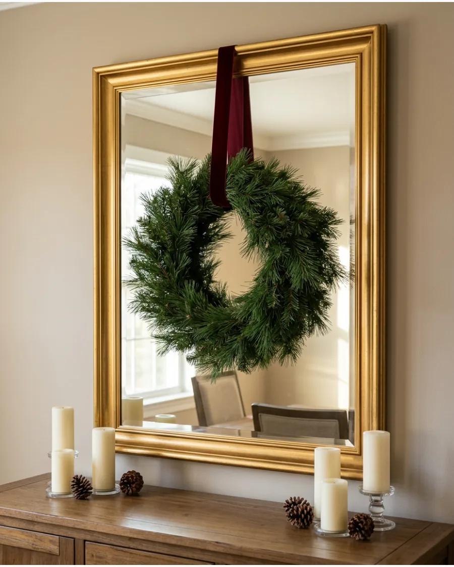 48. Christmas Wreath on the Dining Room Mirror