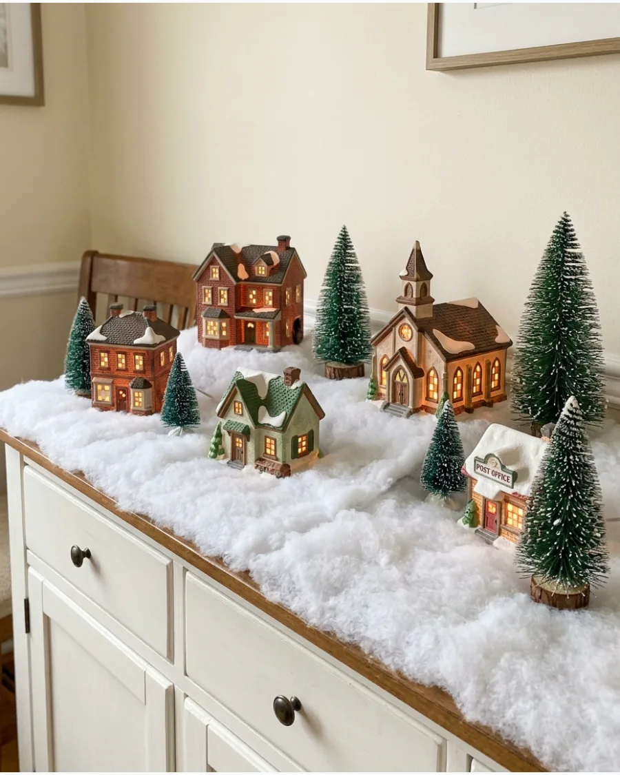 52. Christmas Village on the Dining Room Buffet