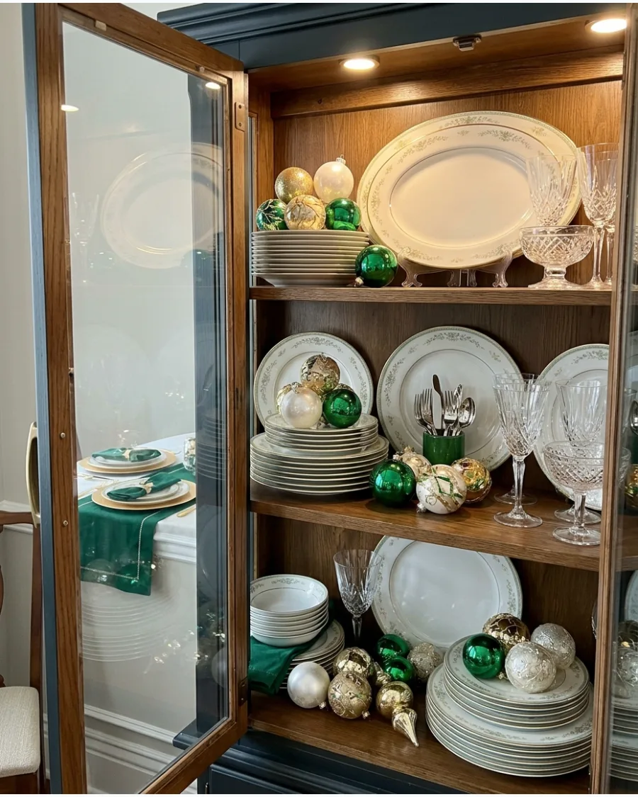 54. Christmas China Cabinet Display