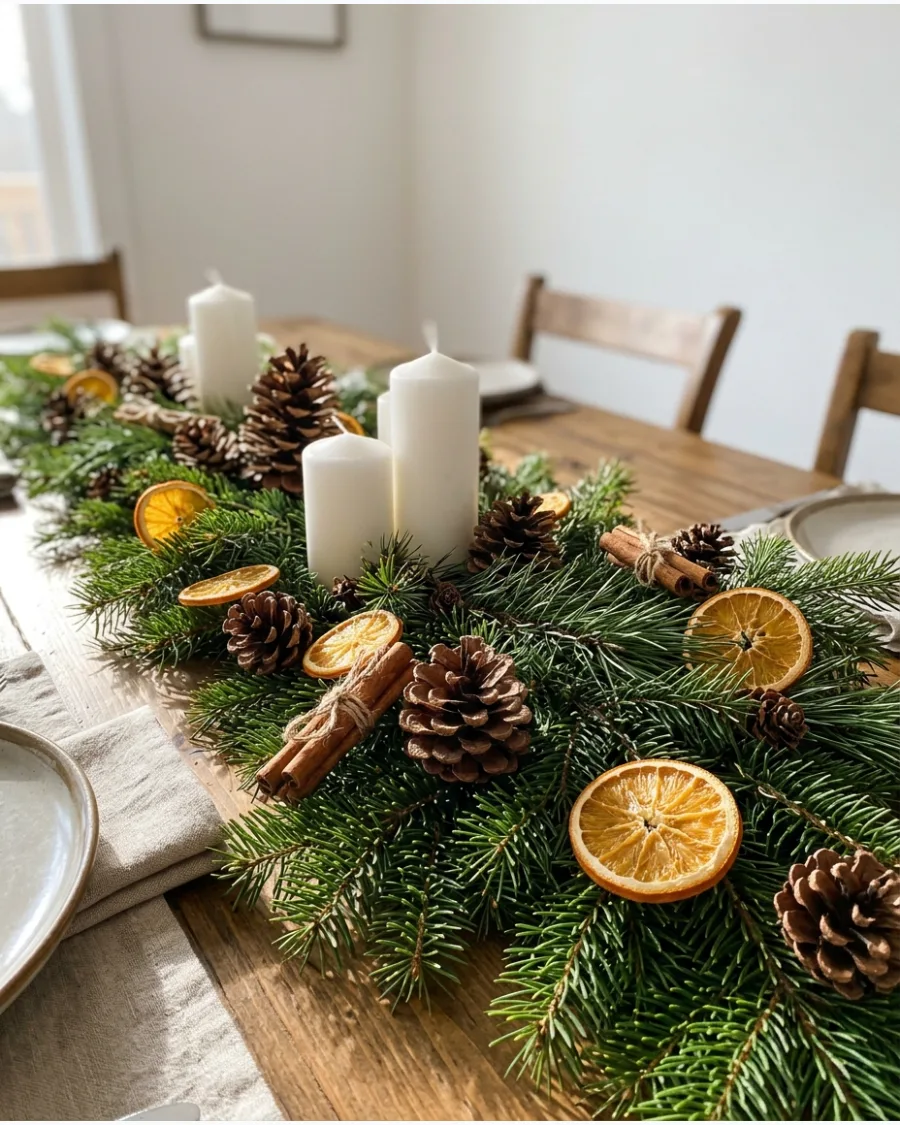 66. Natural DIY Christmas Dining Room