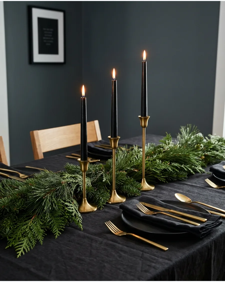 7. Black and Gold Christmas Dining Room