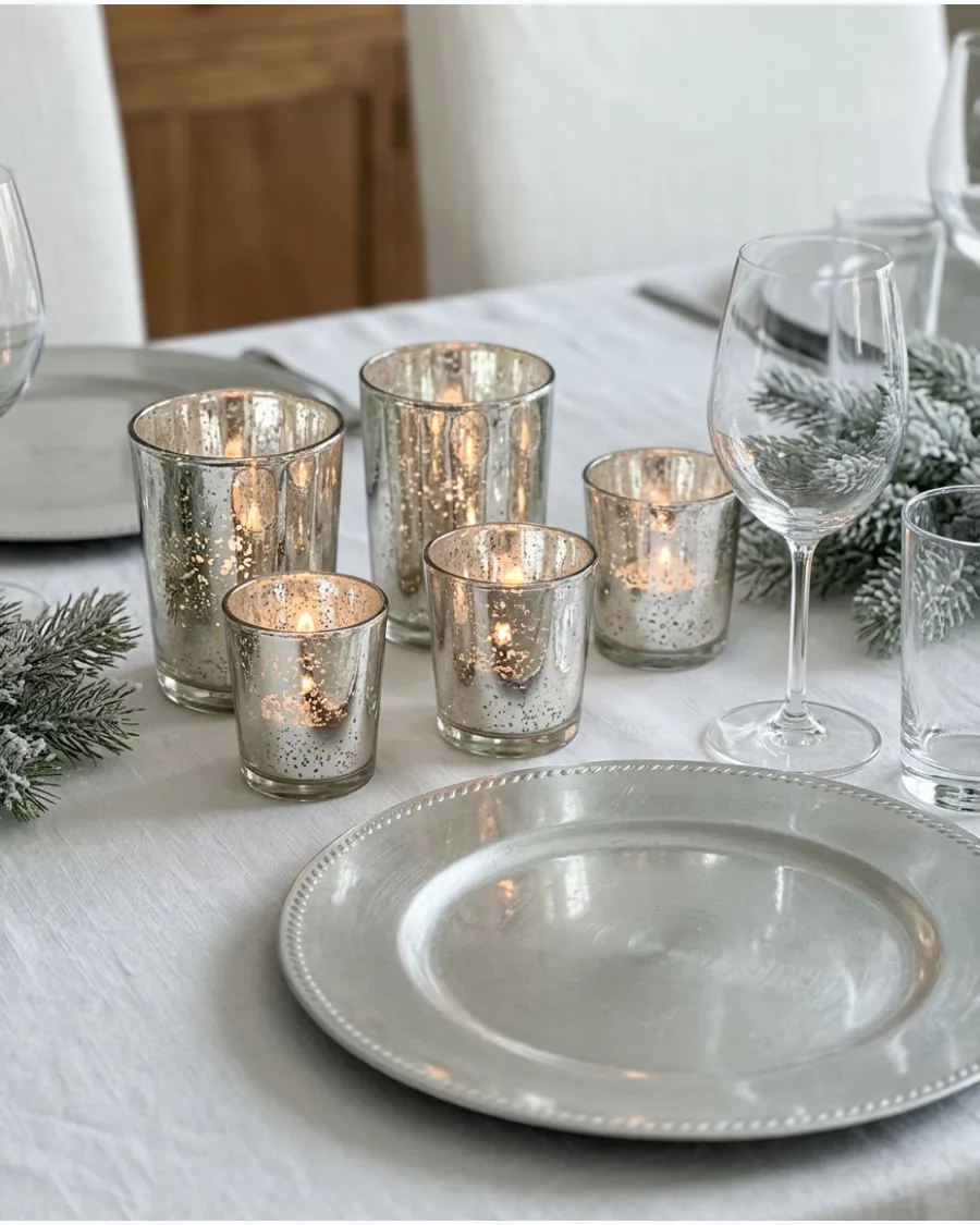 9. Silver and White Christmas Dining Room