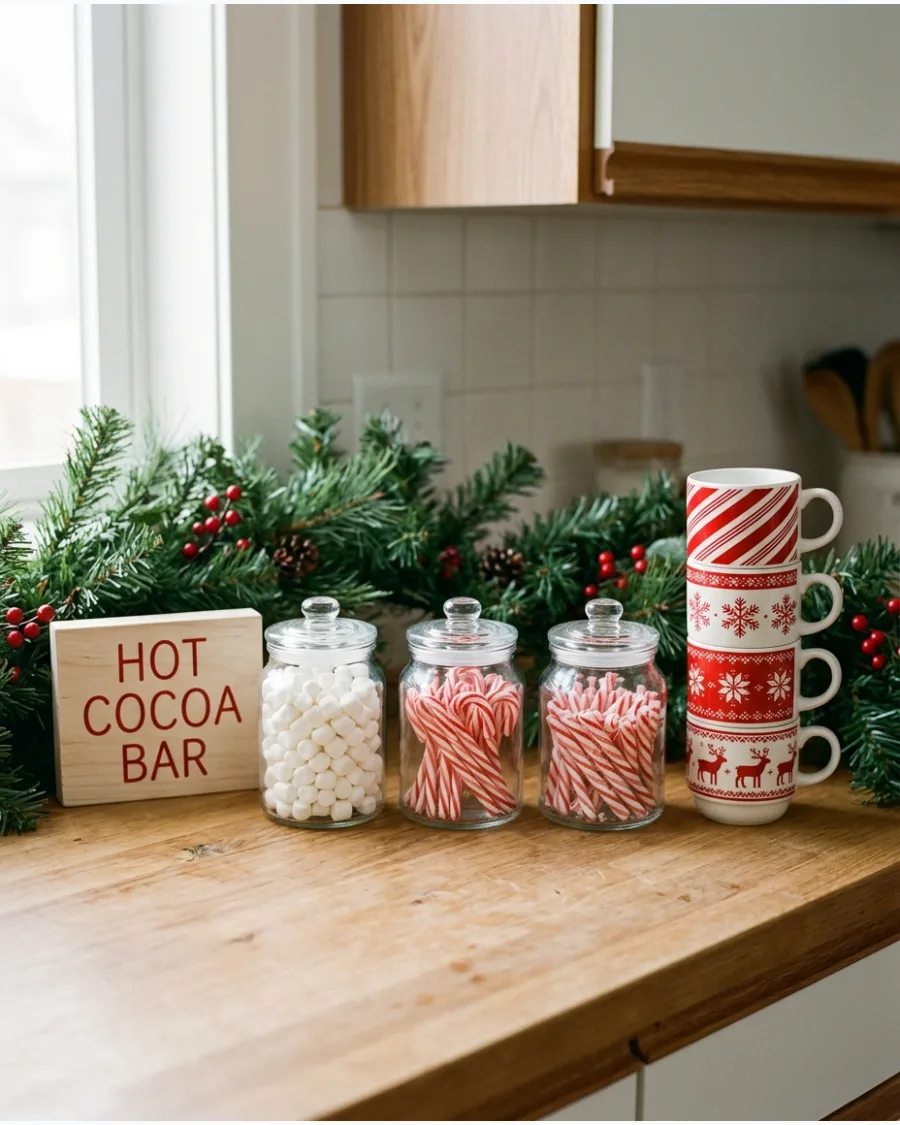 1. Classic Red and White Christmas Hot Cocoa Bar