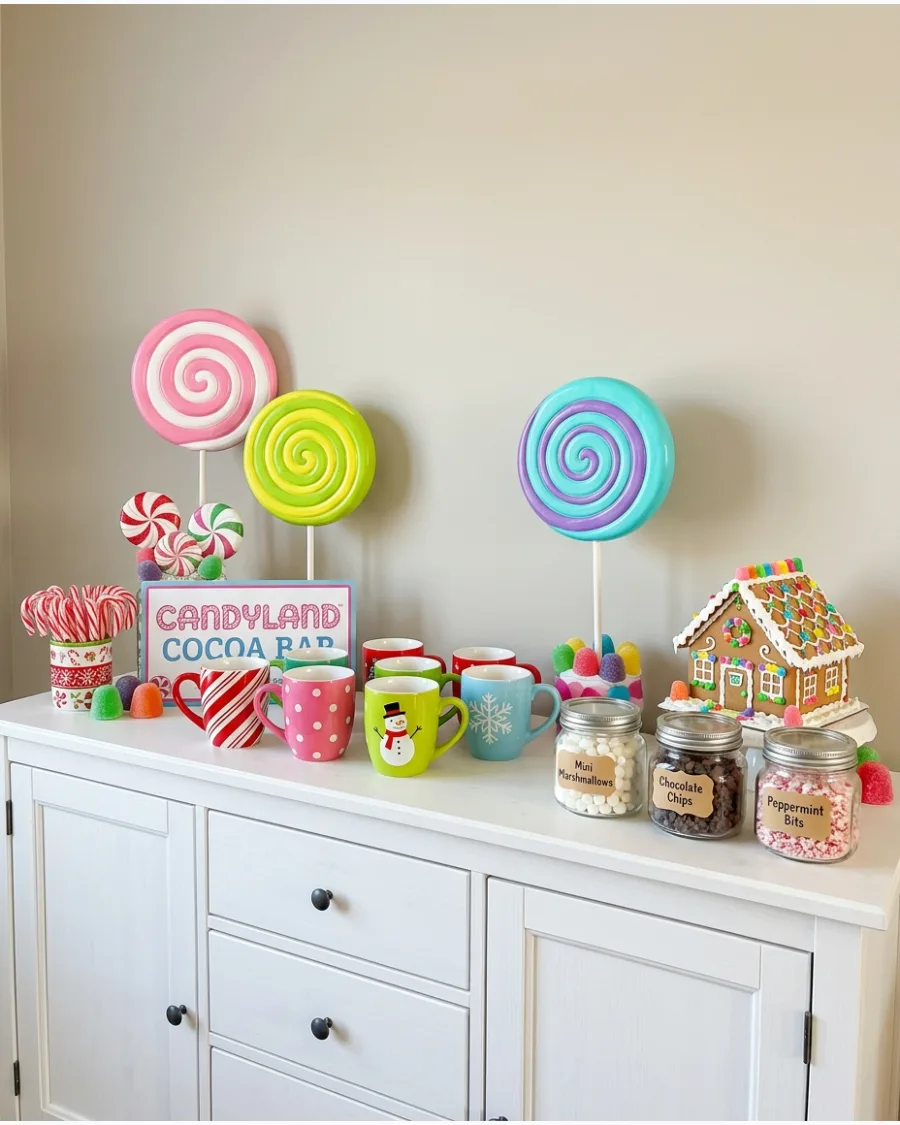 11. Candyland Christmas Hot Cocoa Bar