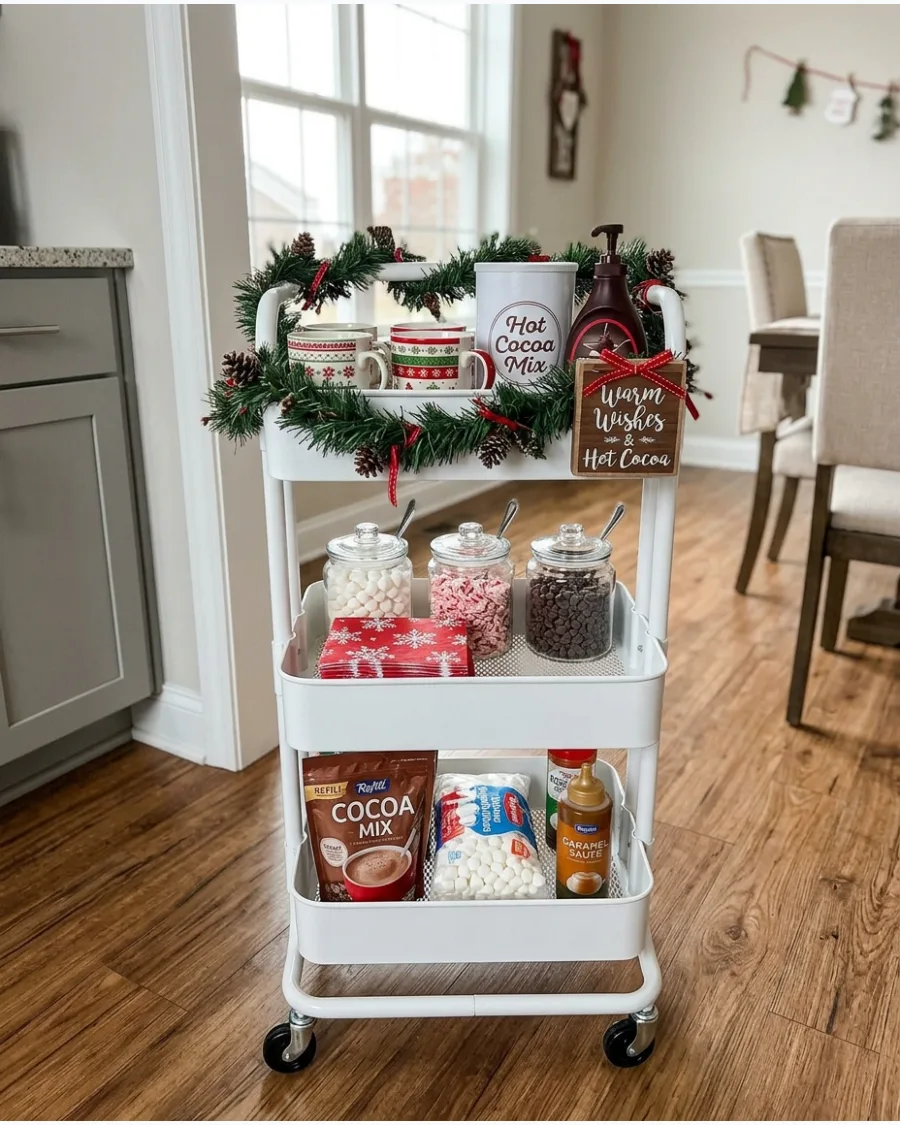 16. Hot Cocoa Bar on a Kitchen Cart