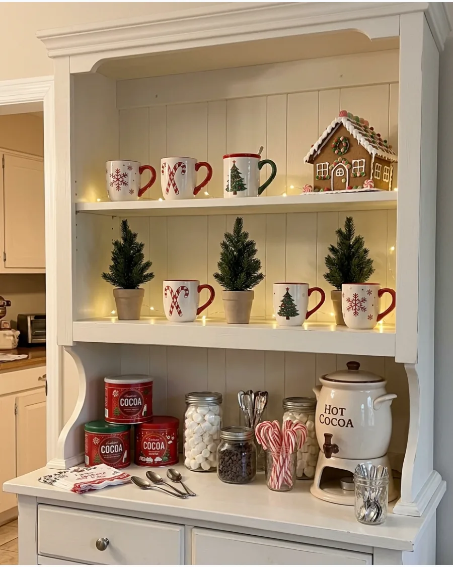 18. Hot Cocoa Bar in a Christmas Hutch