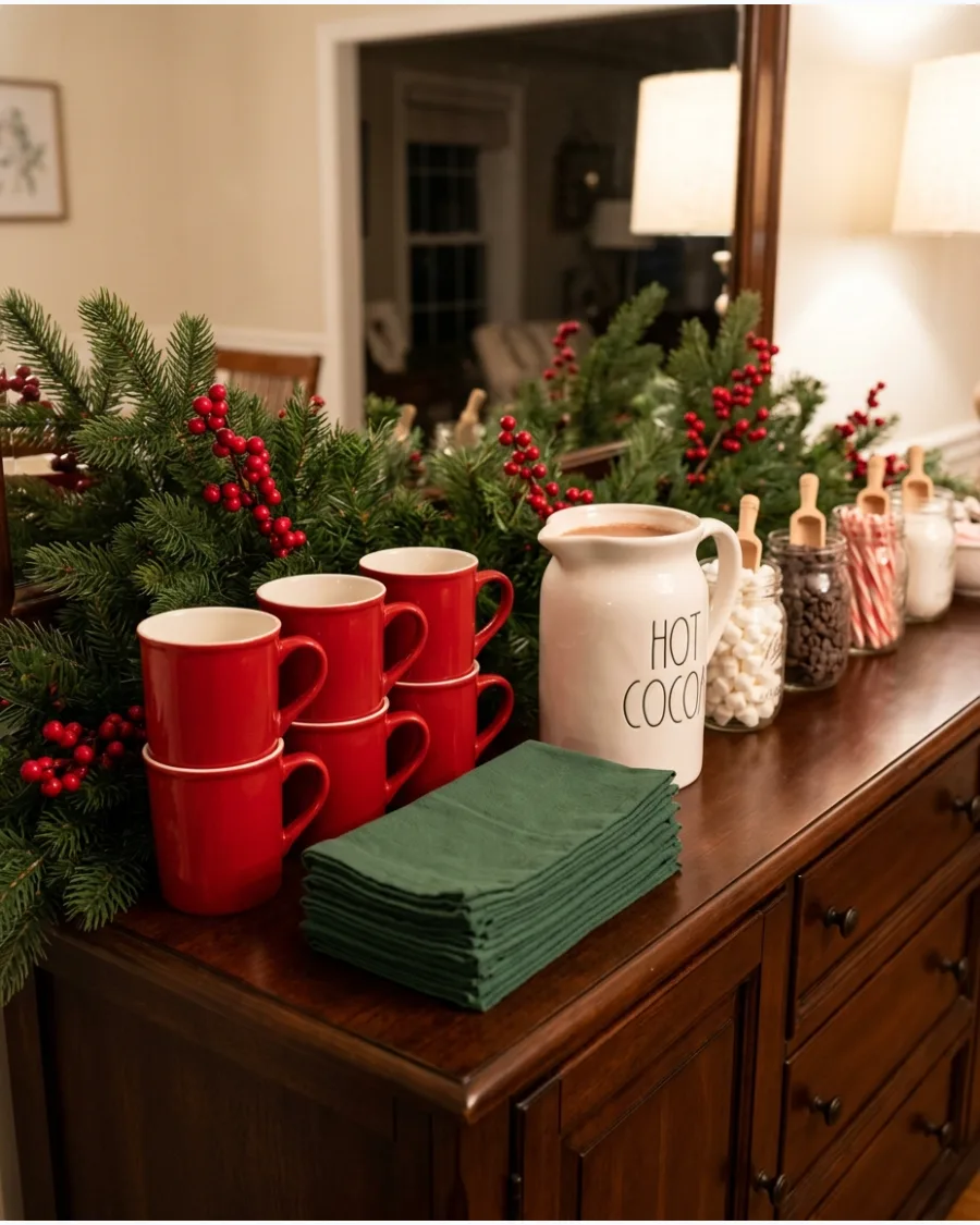 2. Traditional Red and Green Hot Cocoa Bar