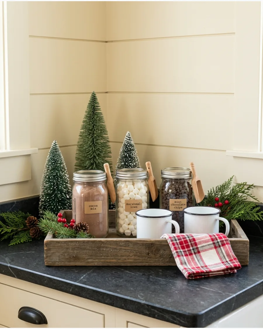 25. Rustic Farmhouse Christmas Hot Cocoa Bar