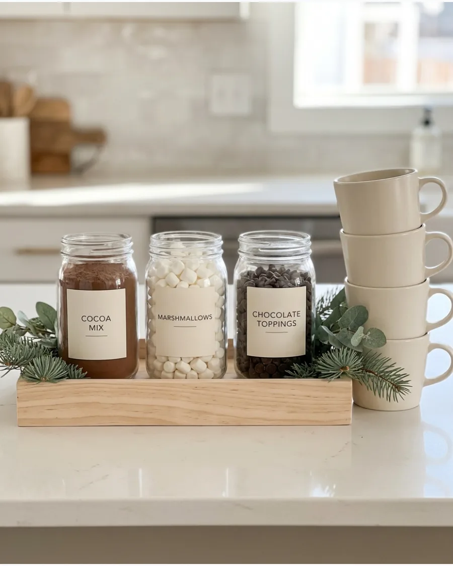 27. Neutral Christmas Hot Cocoa Bar