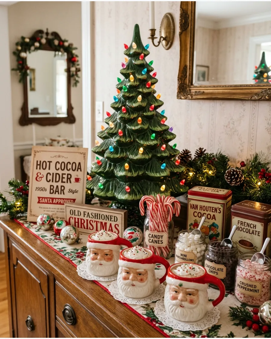 28. Vintage Christmas Hot Cocoa Bar