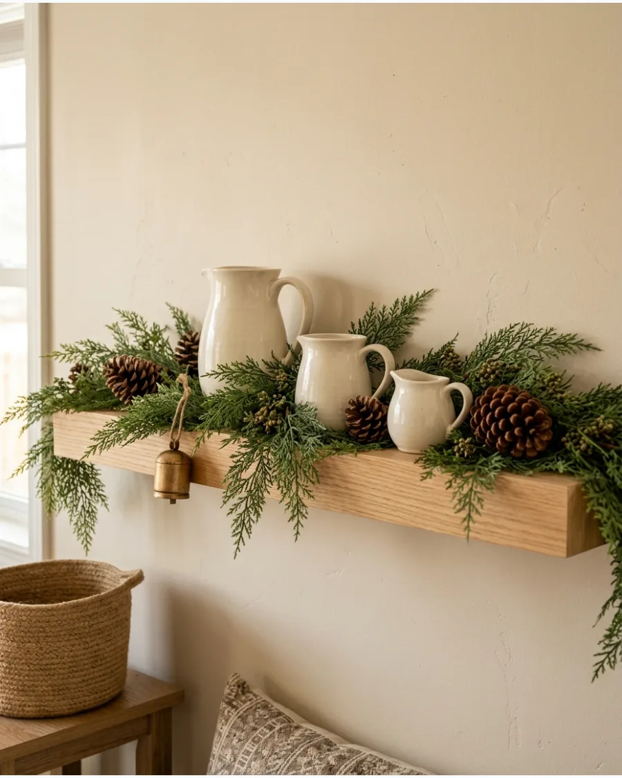 12. Cedar and Pinecone Christmas Shelf