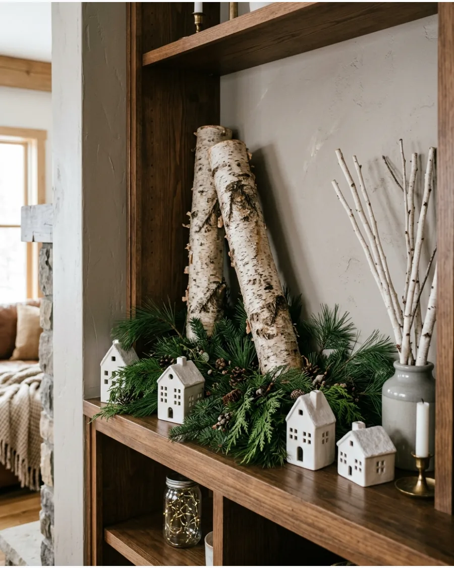 15. Birch Branch Winter Shelf