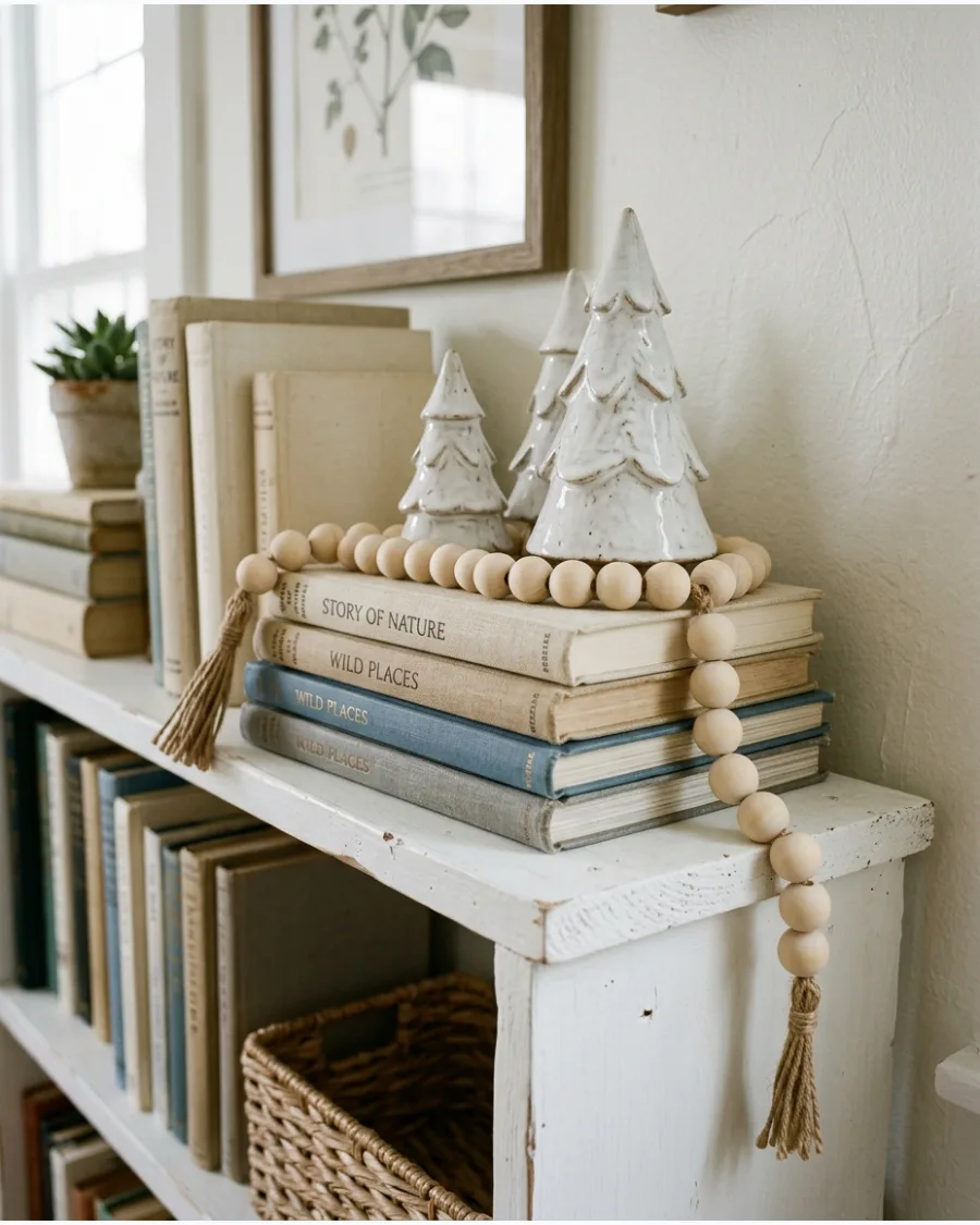 16. Natural Wood Bead Garland Shelf
