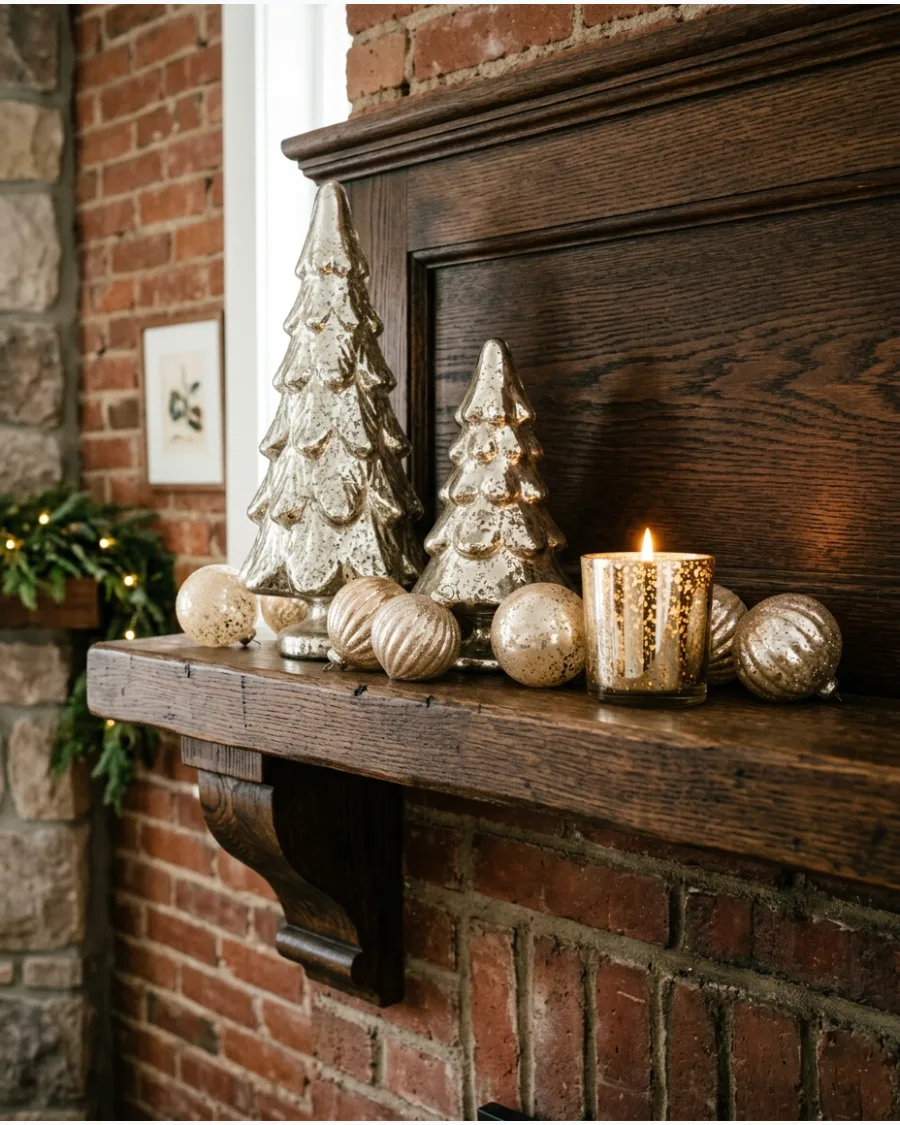22. Mercury Glass Christmas Shelf
