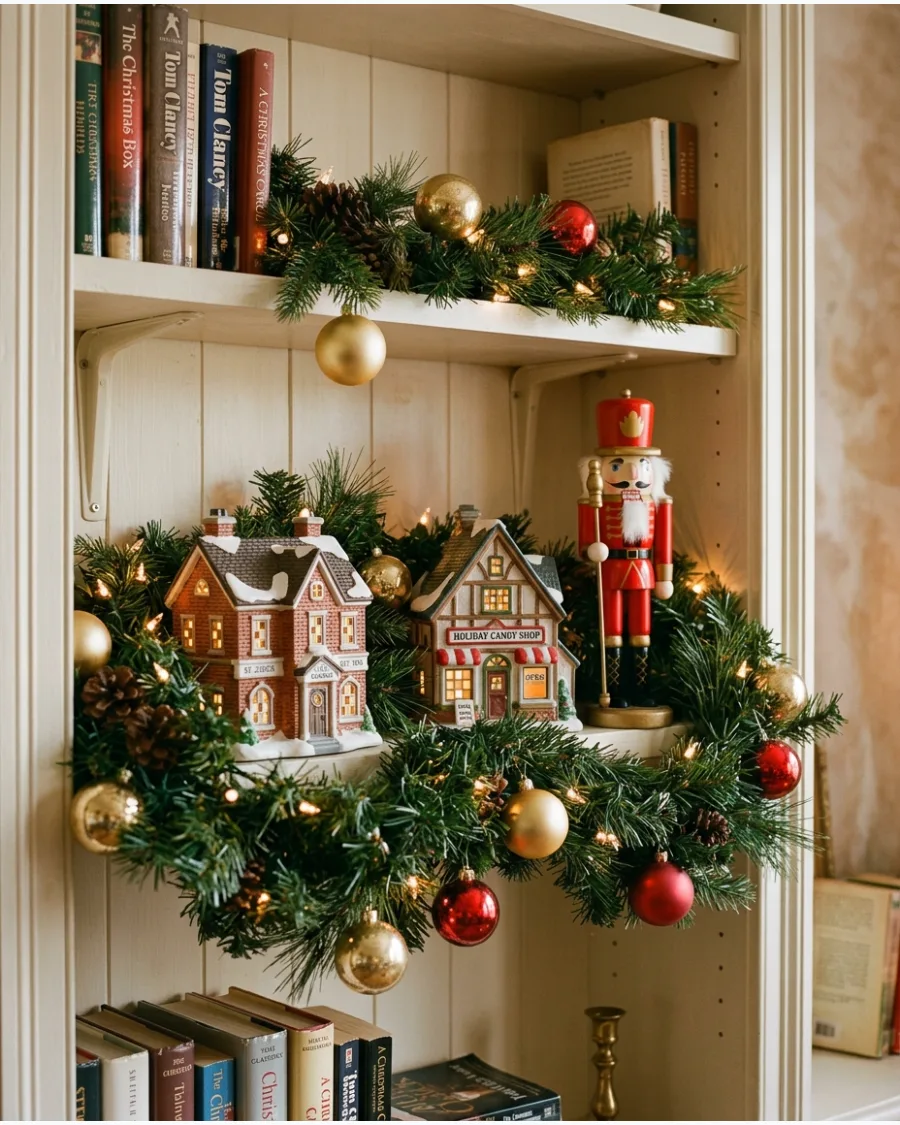 24. Cozy 1990s Christmas Shelf