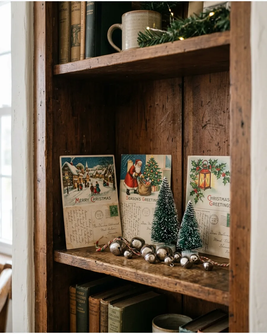 26. Vintage Christmas Postcard Shelf