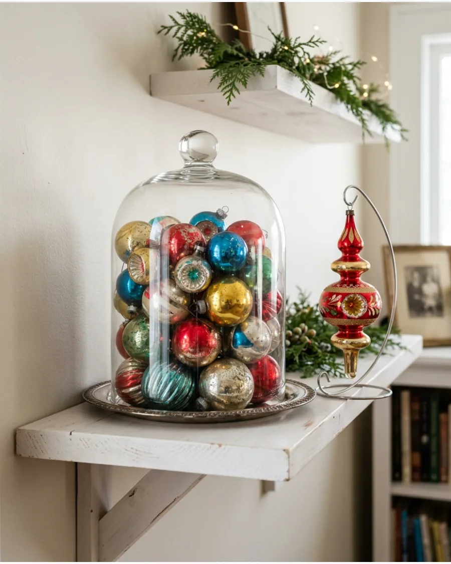 30. Heirloom Ornament Christmas Shelf