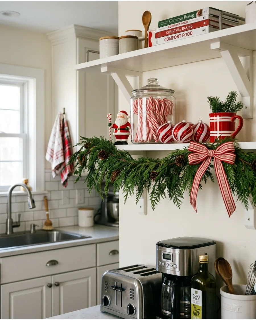 33. Candy Cane Christmas Shelf