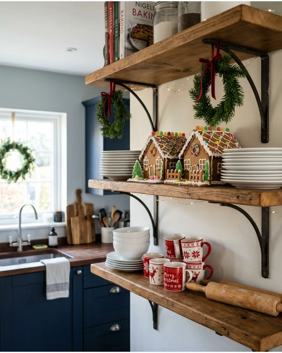 39. Gingerbread Christmas Kitchen Shelves