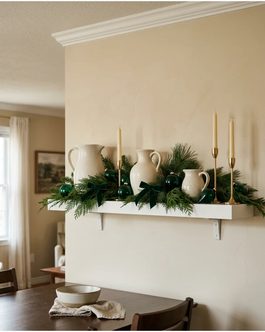 42. Emerald Green and Gold Christmas Shelf