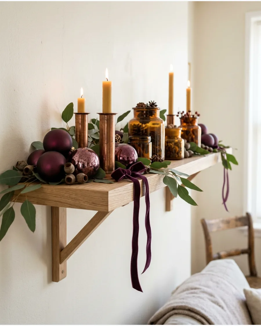 44. Plum and Copper Christmas Shelf