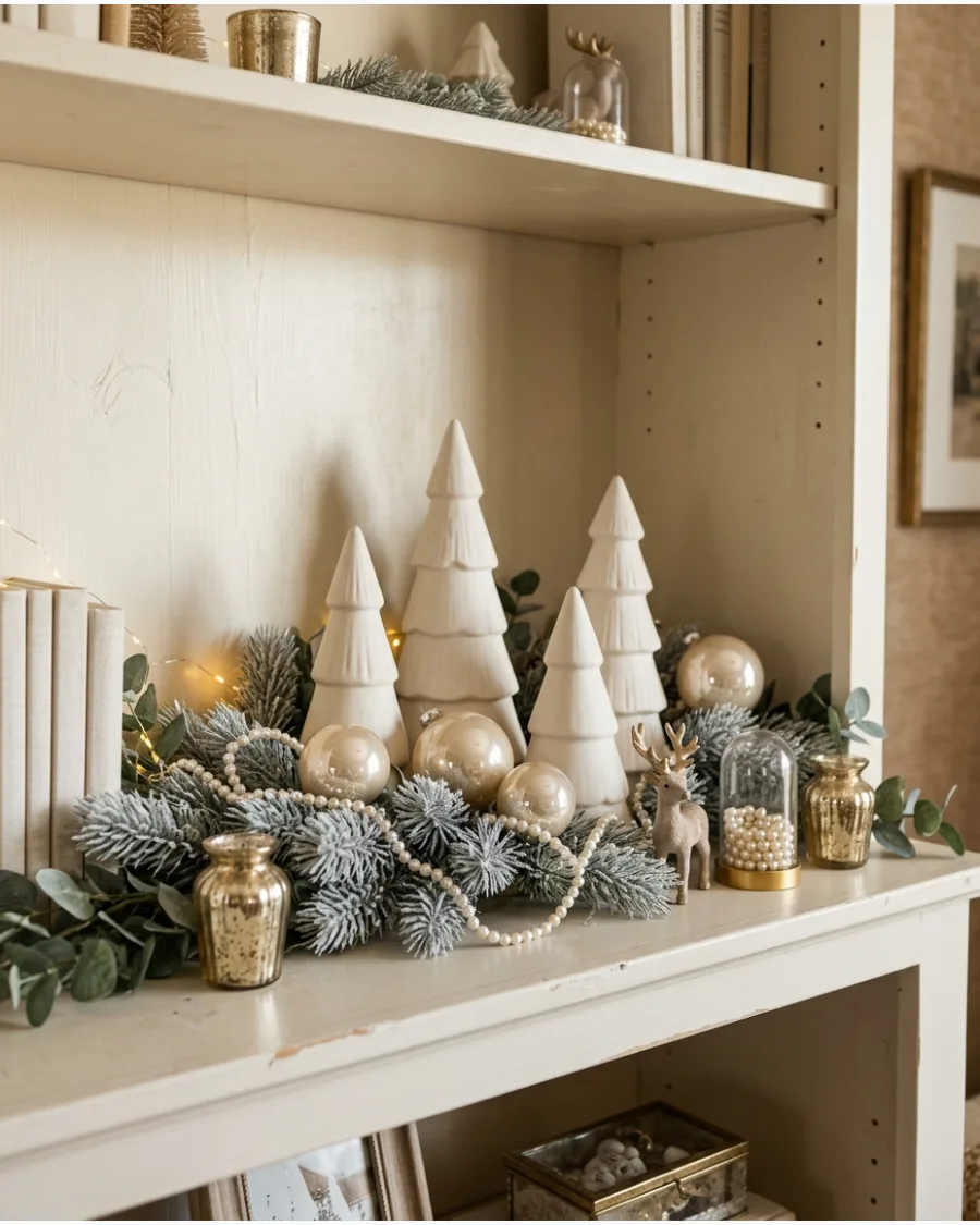 45. Champagne and Ivory Christmas Shelf