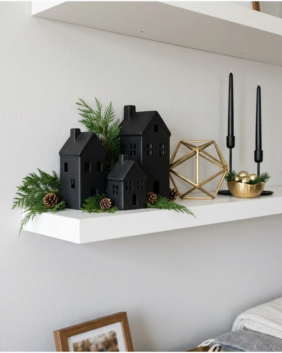 46. Black and Gold Modern Christmas Shelf